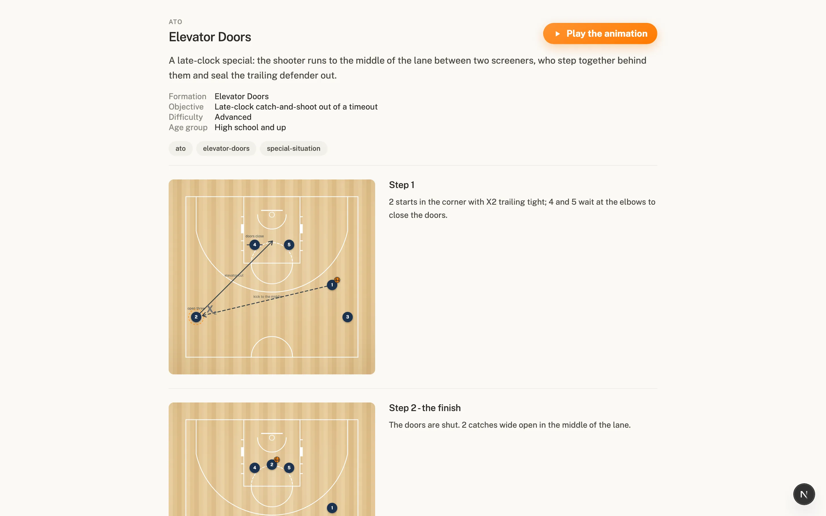 A shared play open in a plain browser page, no account needed, with the animation ready to run